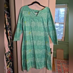 Vintage Green Fish At Sea Patterned Dress Size Medium